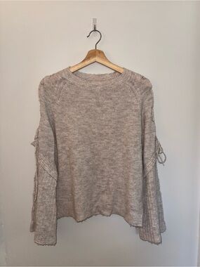 bp Light Beige Knit Sweater with Tie Sleeve Detail